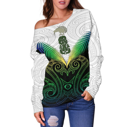 Maori Manaia New Zealand Women Off Shoulder Sweater Rasta