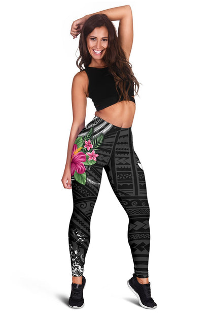 Hawaii Hibiscus Polynesian Kakau White Legging - Dry Style - AH