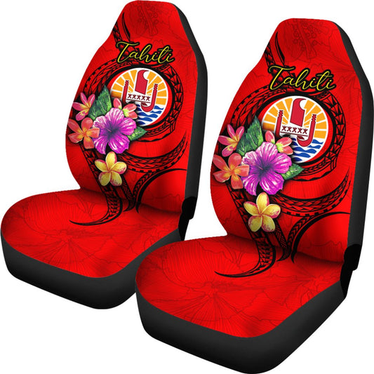 Tahiti Polynesian Car Seat Covers Floral With Seal Red