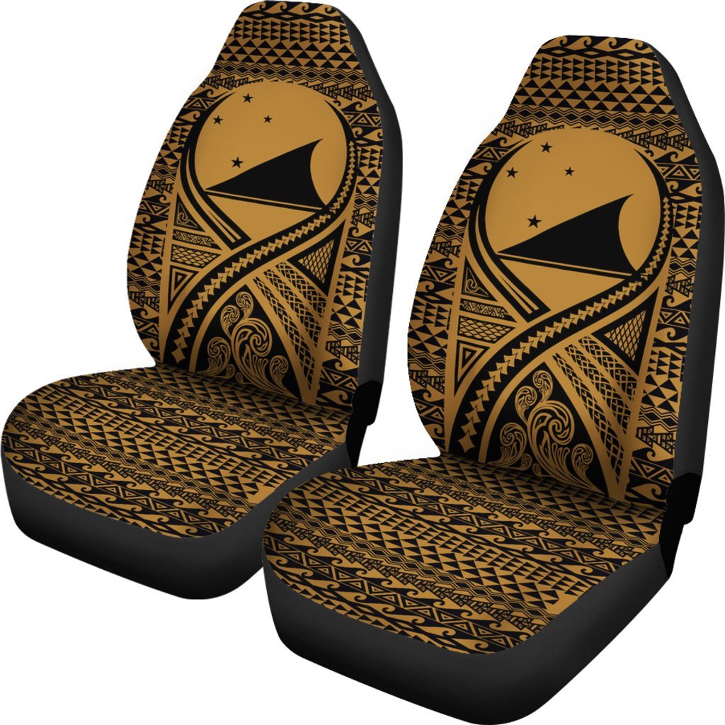 Tokelau Car Seat Cover Tokelau FLag Polynesian Tattoo Gold