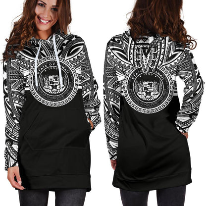 Hawaii Women Hoodie Dress Hawaii Coat Of Arms Polynesian Black Color