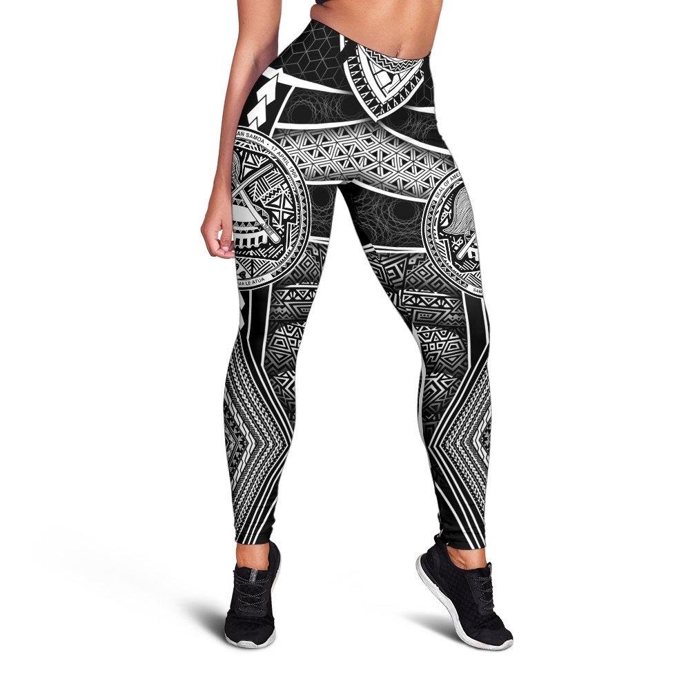 Polynesian Leggings - American Samoa Coat Of Arm With Poly Patterns