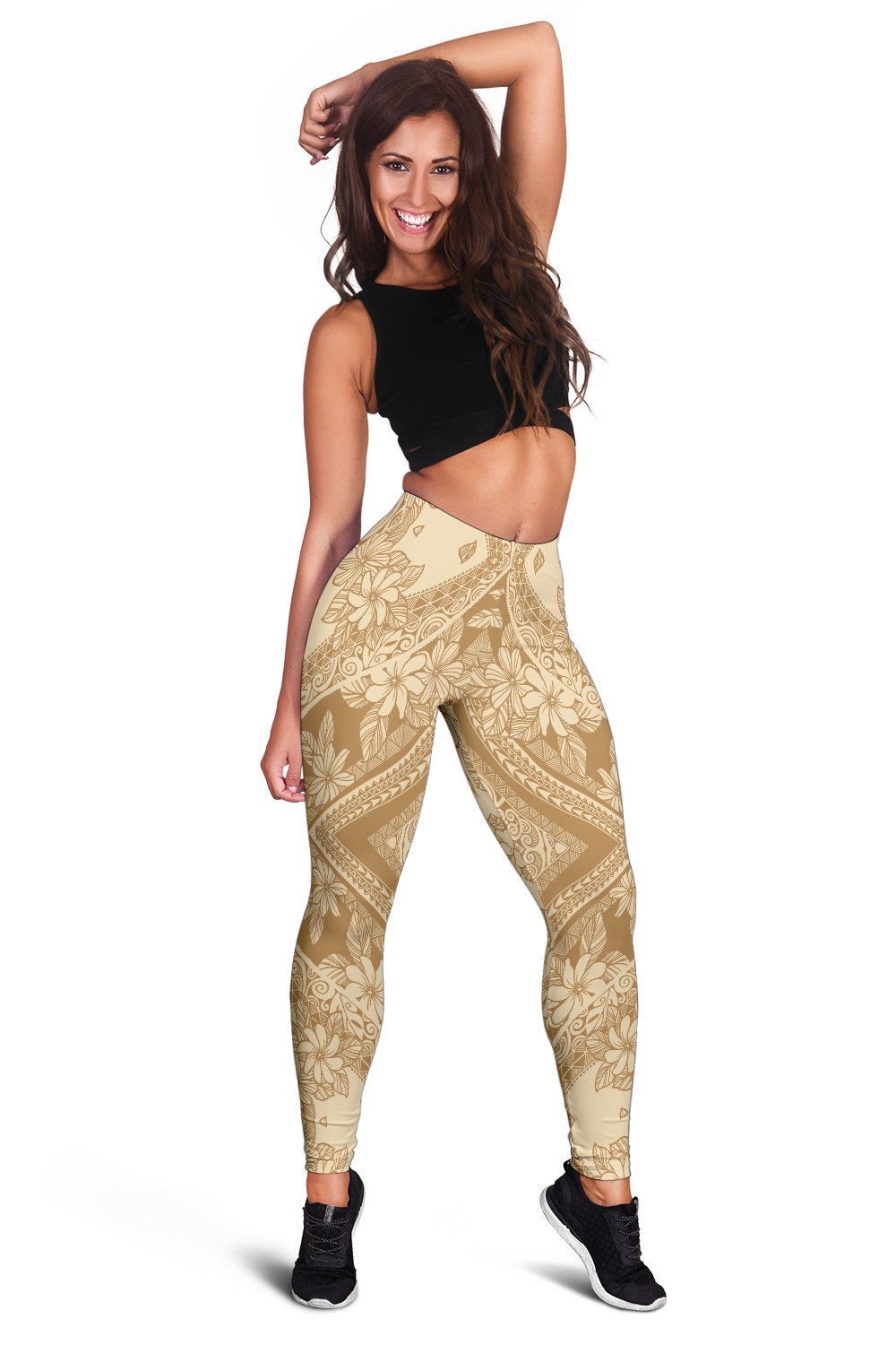 Polynesian Plumeria Mix Gold Hawaii Women's Leggings AH