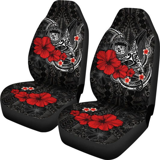 Polynesian Hawaii Car Seat Covers Humpback Whale with Hibiscus (White)