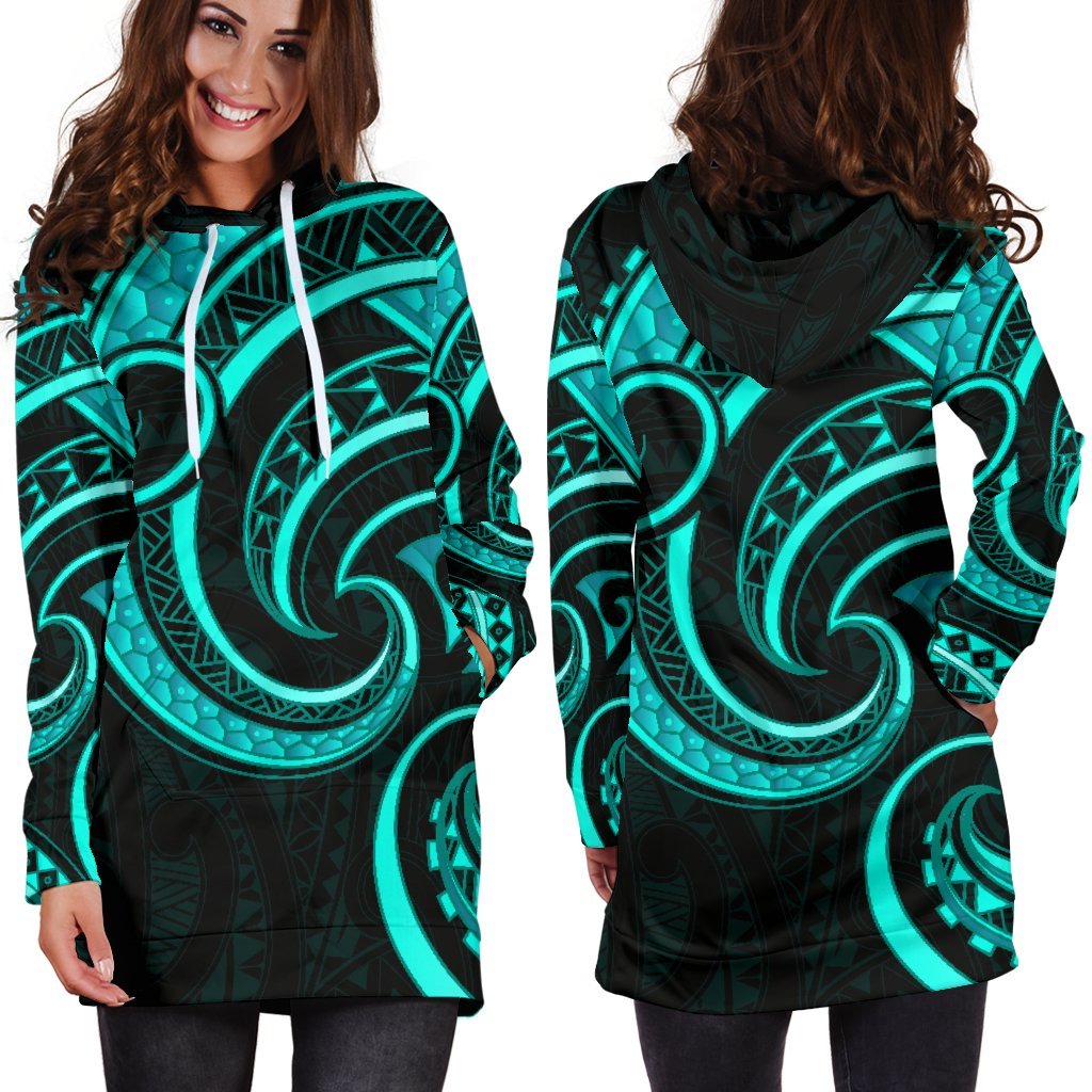 New Zealand Maori Mangopare Women Hoodie Dress Polynesian Turquoise