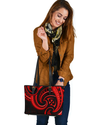 New Zealand Maori Mangopare Small Leather Tote Polynesian - Red