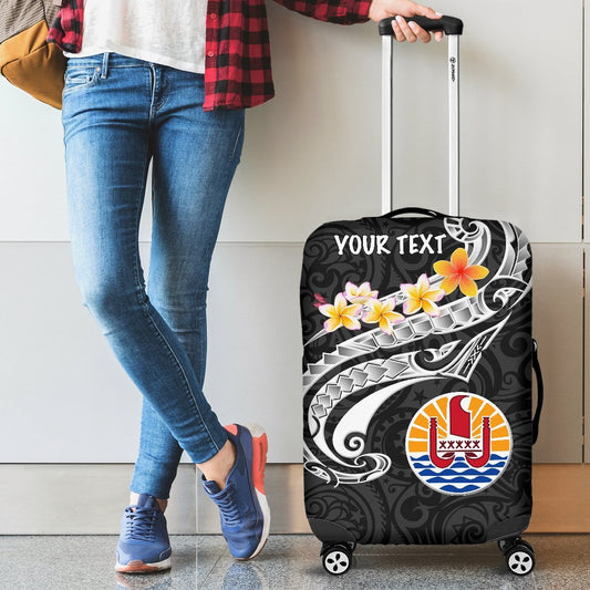 Tahiti Custom Personalised Luggage Covers Tahiti Seal Polynesian Patterns Plumeria Black)