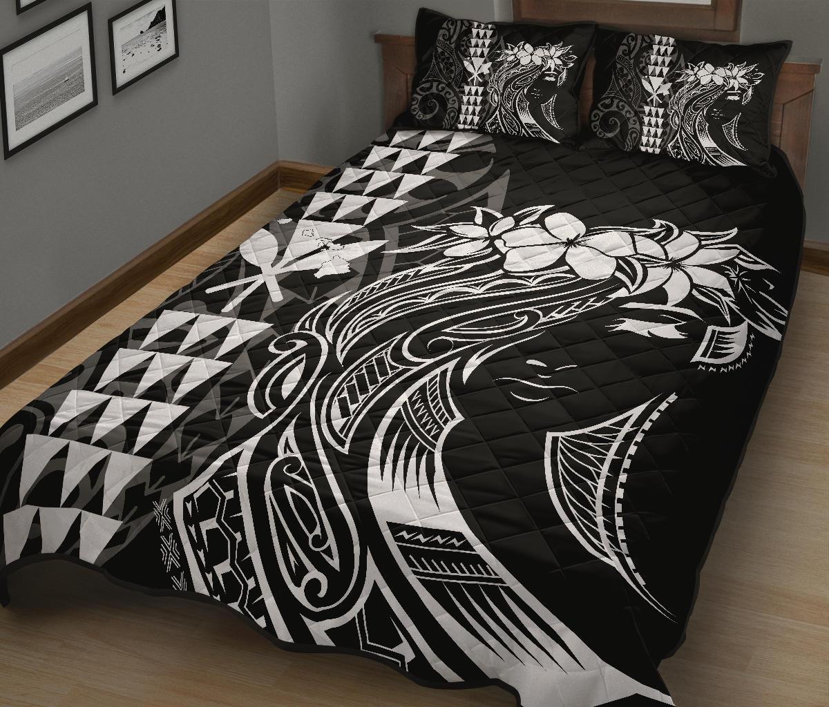 Hawaii Map Kanaka Polynesian Hula Girl Quilt Bed Set White