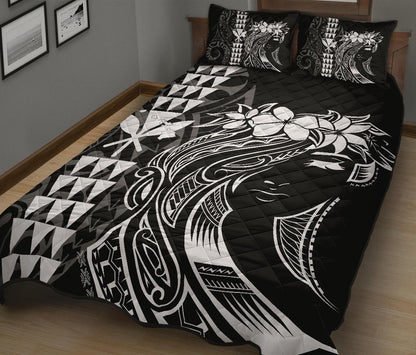 Hawaii Map Kanaka Polynesian Hula Girl Quilt Bed Set White