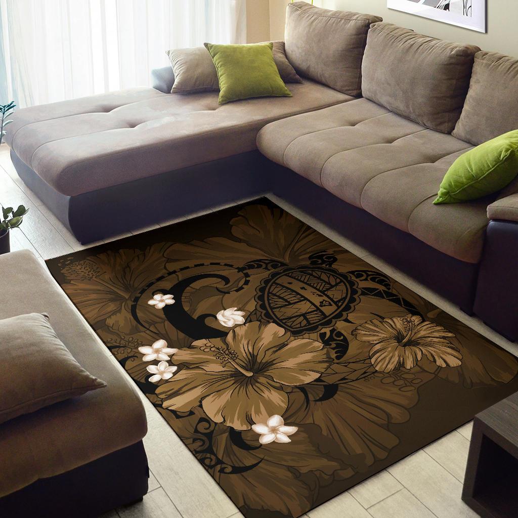 Hawaii Turtle Map Hibiscus Plumeria Gold