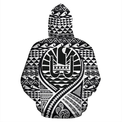 French Polynesia All Over Zip Up Hoodie Lift Up Black