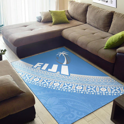 Fiji Tapa Rugby Area Rug version Style You Win Blue