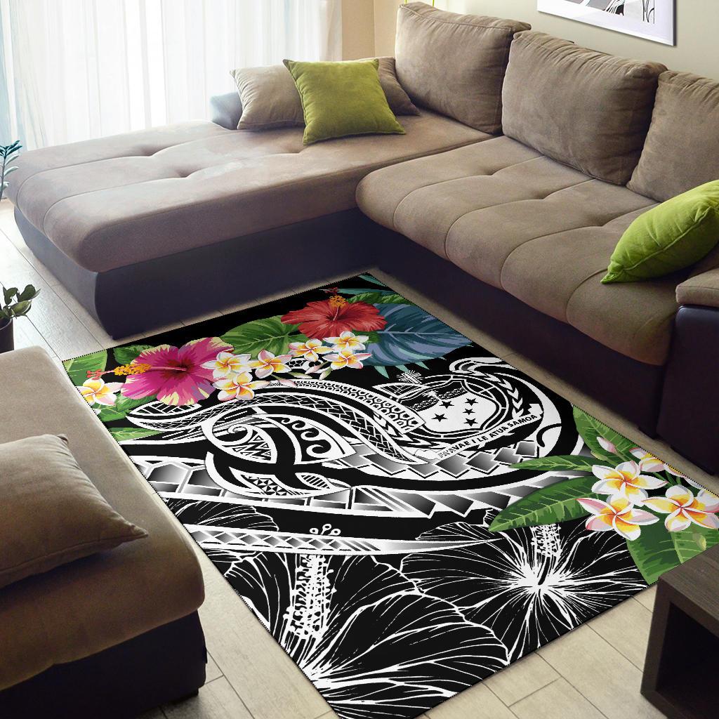 Polynesian Samoa Area Rug Summer Plumeria (Black)