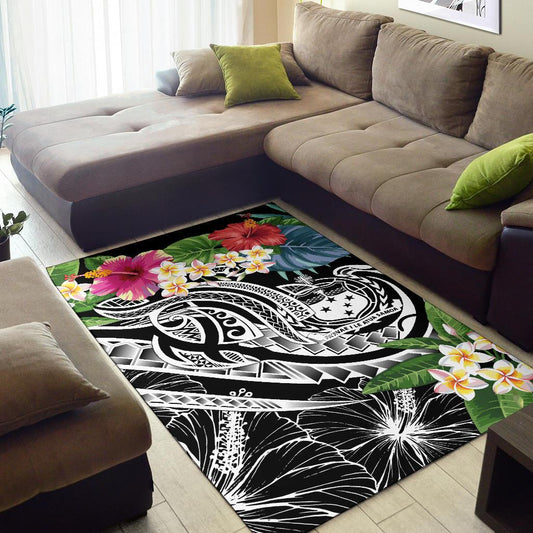 Polynesian Samoa Area Rug Summer Plumeria (Black)