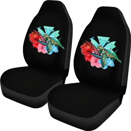 Hawaii Map Kanaka Sea Turtle Hibiscus Car Seat Covers AH Blue Pink
