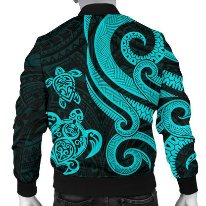 New Caledonia Men's Bomber Jacket Turquoise Tentacle Turtle