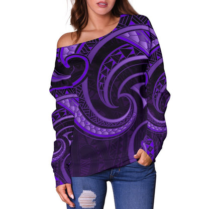 New Zealand Maori Mangopare Women Off Shoulder Sweater Polynesian Purple