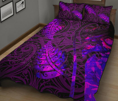 Aotearoa Maori Quilt Bed Set Silver Fern Koru Vibes Purple