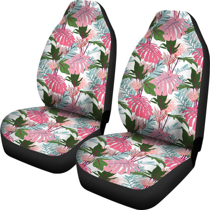 Hawaiian Monstera And Green Tropical Leaves White Car Seat Cover