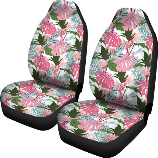 Hawaiian Monstera And Green Tropical Leaves White Car Seat Cover