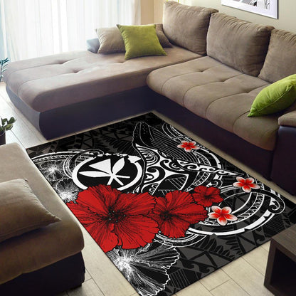 Polynesian Hawaii Kanaka Maoli Area Rug Humpback Whale with Hibiscus (White)
