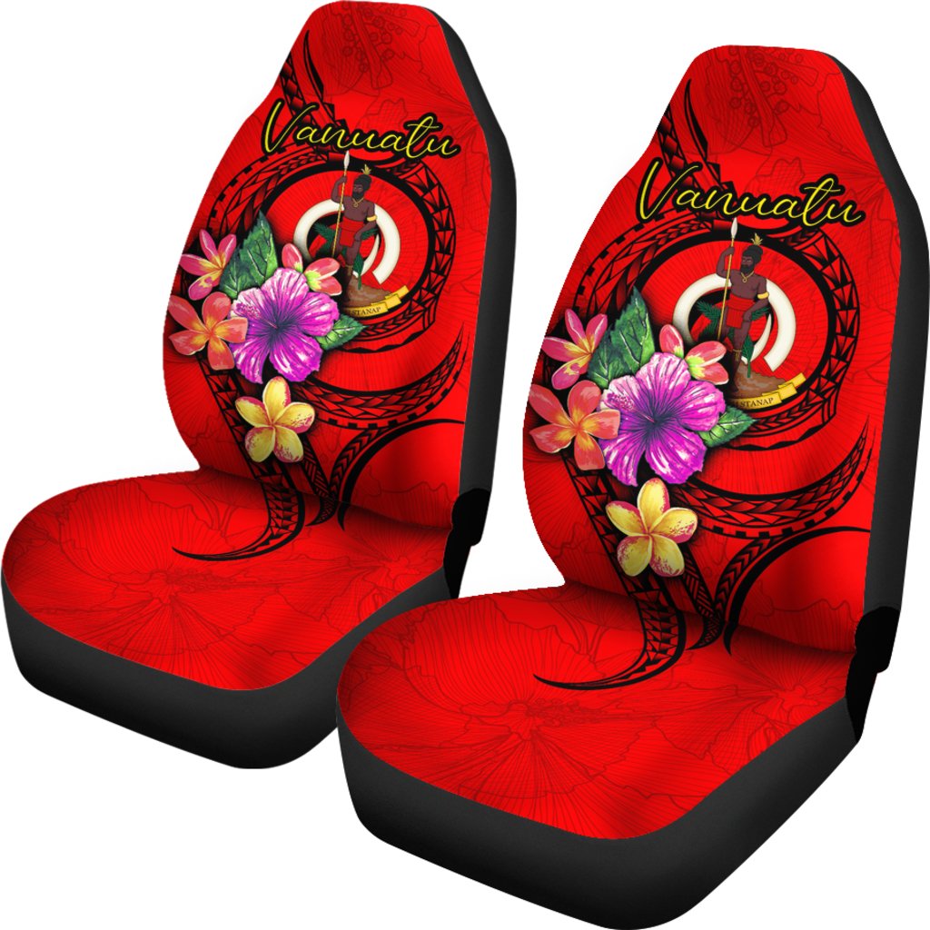 Vanuatu Polynesian Car Seat Covers Floral With Seal Red