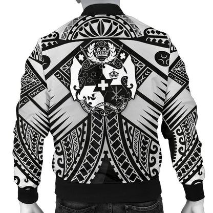 Tonga Polynesian Men's Bomber Jacket Tonga White Seal with Polynesian tattoo