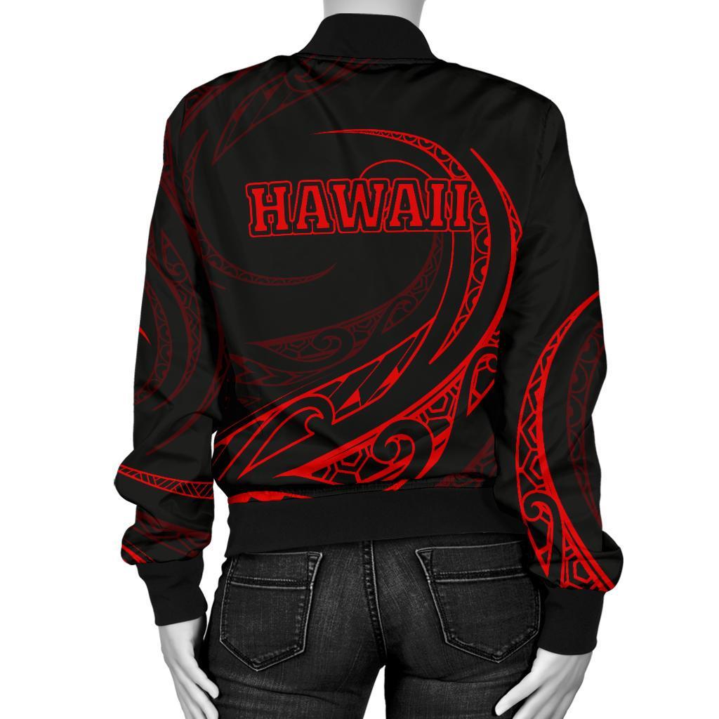 Hawaii Turtle Map Polynesian Women's Bomber Jacket Red Frida Style