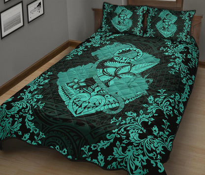 Hawaii Anchor Hibiscus Flower Vintage Quilt Bed Set AH Turquoise