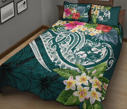 Tonga Polynesian Quilt Bed Set Summer Plumeria (Turquoise)