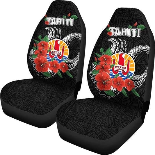 Tahiti Polynesian Car Seat Covers Hibiscus Coat of Arm Black