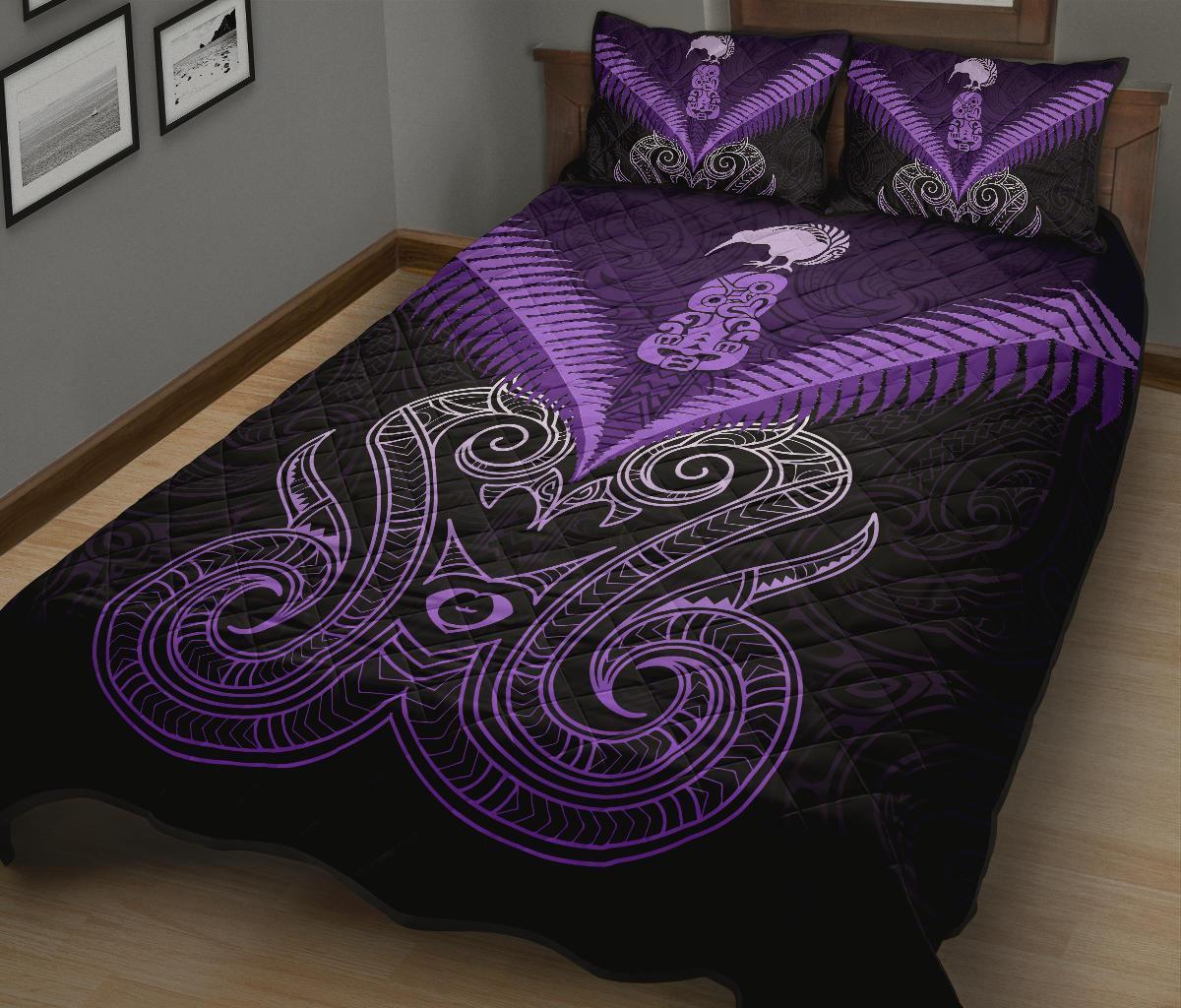 Maori Manaia New Zealand Quilt Bed Set Purple