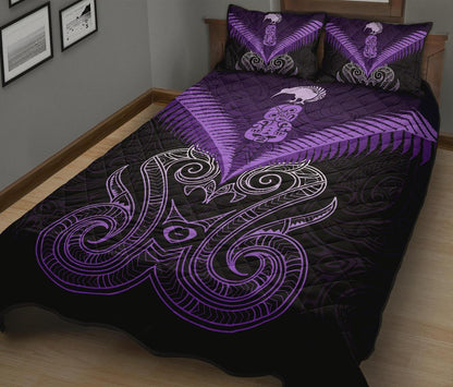 Maori Manaia New Zealand Quilt Bed Set Purple