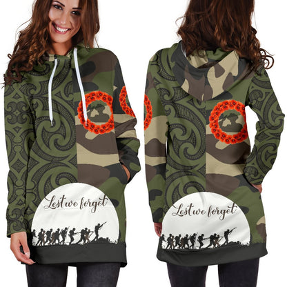 Anzac Maori Women Hoodie Dress Camo Lest For Get