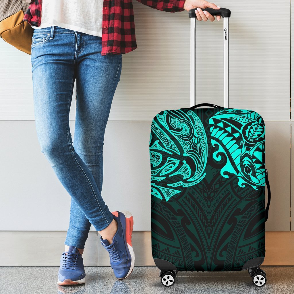 New Zealand Luggage Covers, Maori Polynesian Tattoo Turquoise