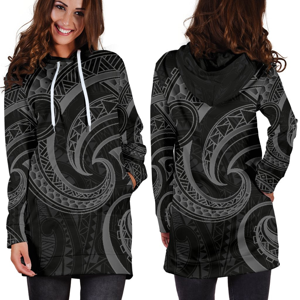 New Zealand Maori Mangopare Women Hoodie Dress Polynesian Black