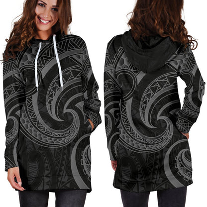 New Zealand Maori Mangopare Women Hoodie Dress Polynesian Black