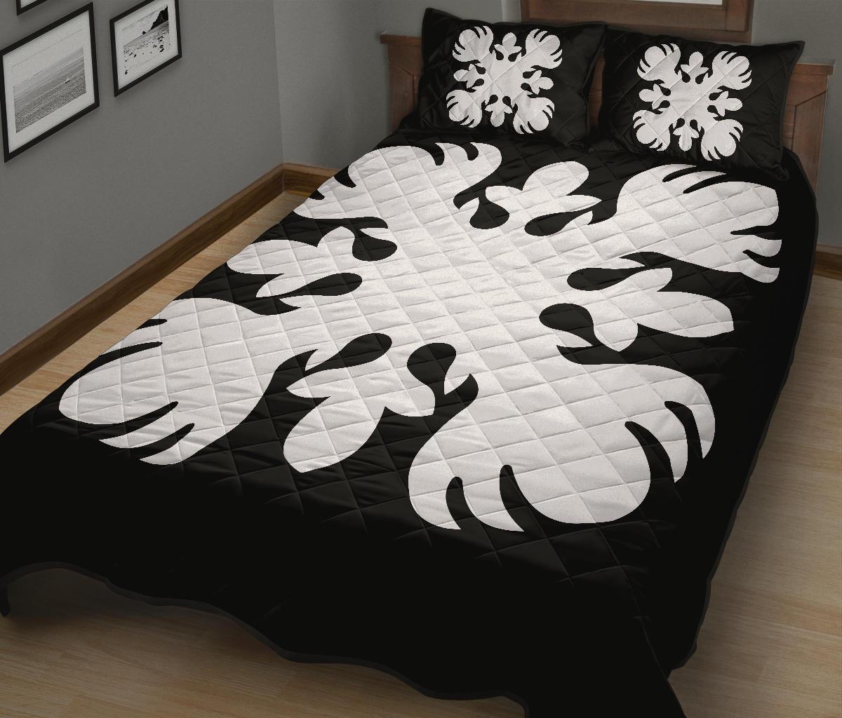 Hawaiian Quilt Bed Set Royal Pattern Black and White O2 Style