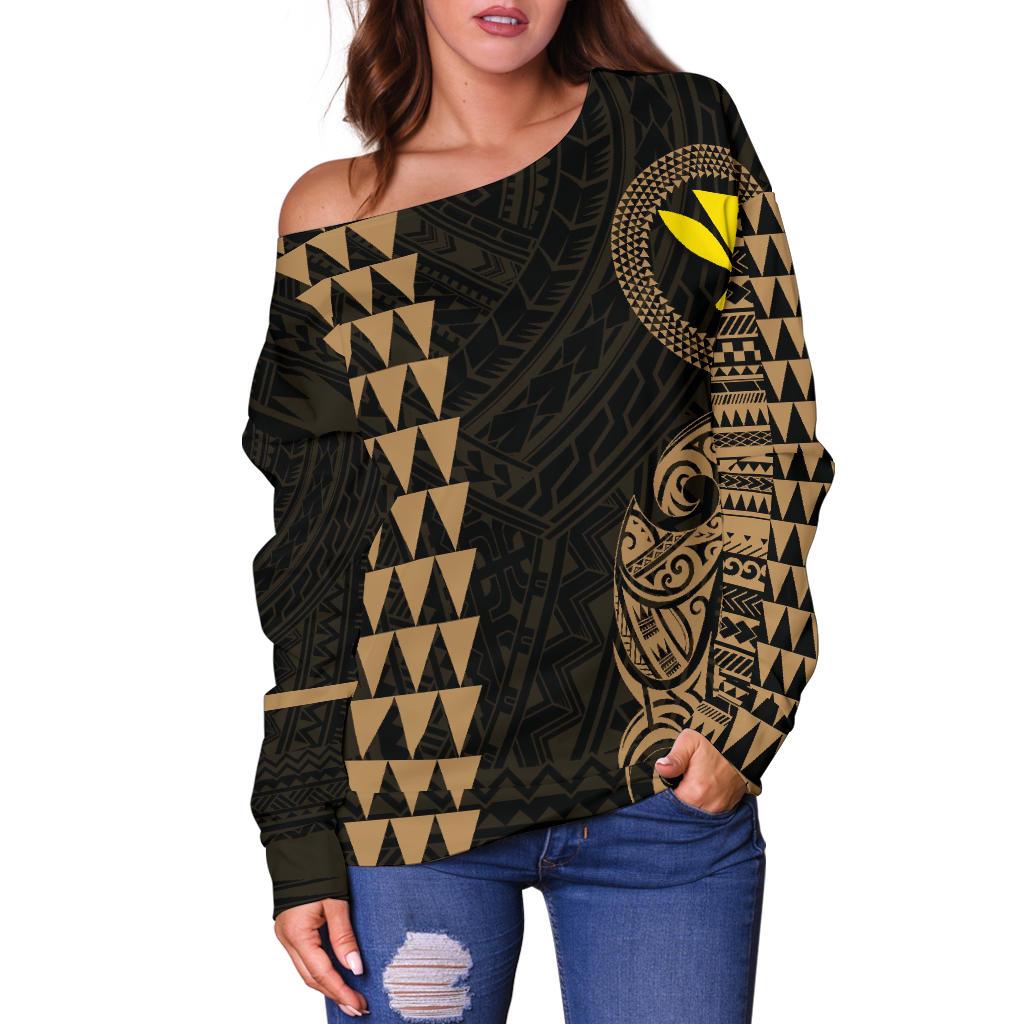 Hawaii Kanaka Polynesian Women's Off Shoulder Sweater Gold