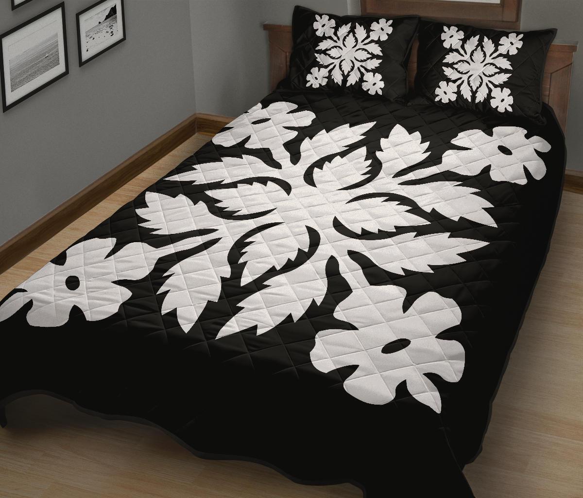 Hawaiian Quilt Bed Set Royal Pattern Black And White B2 Style
