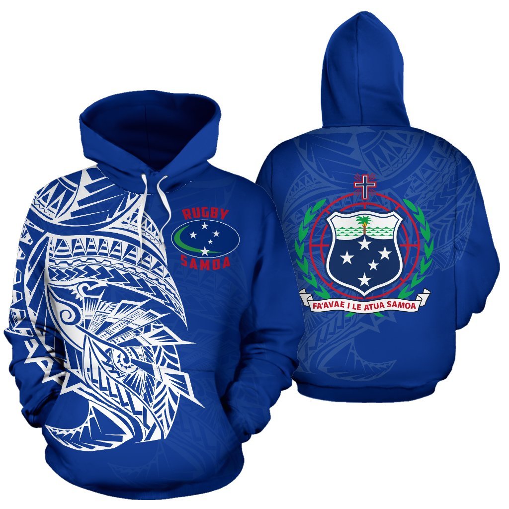 Samoa Rugby Hoodie Samoa Flag Rugby Coat Of Arms Blue K4