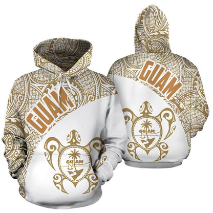 Guam Hoodie Guam Coat Of Arm In Turtle Polynesian Tattoo White Gold Th9