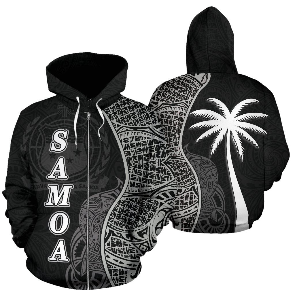 Samoa Polynesian Zip Up Hoodie Coconut Tree Black