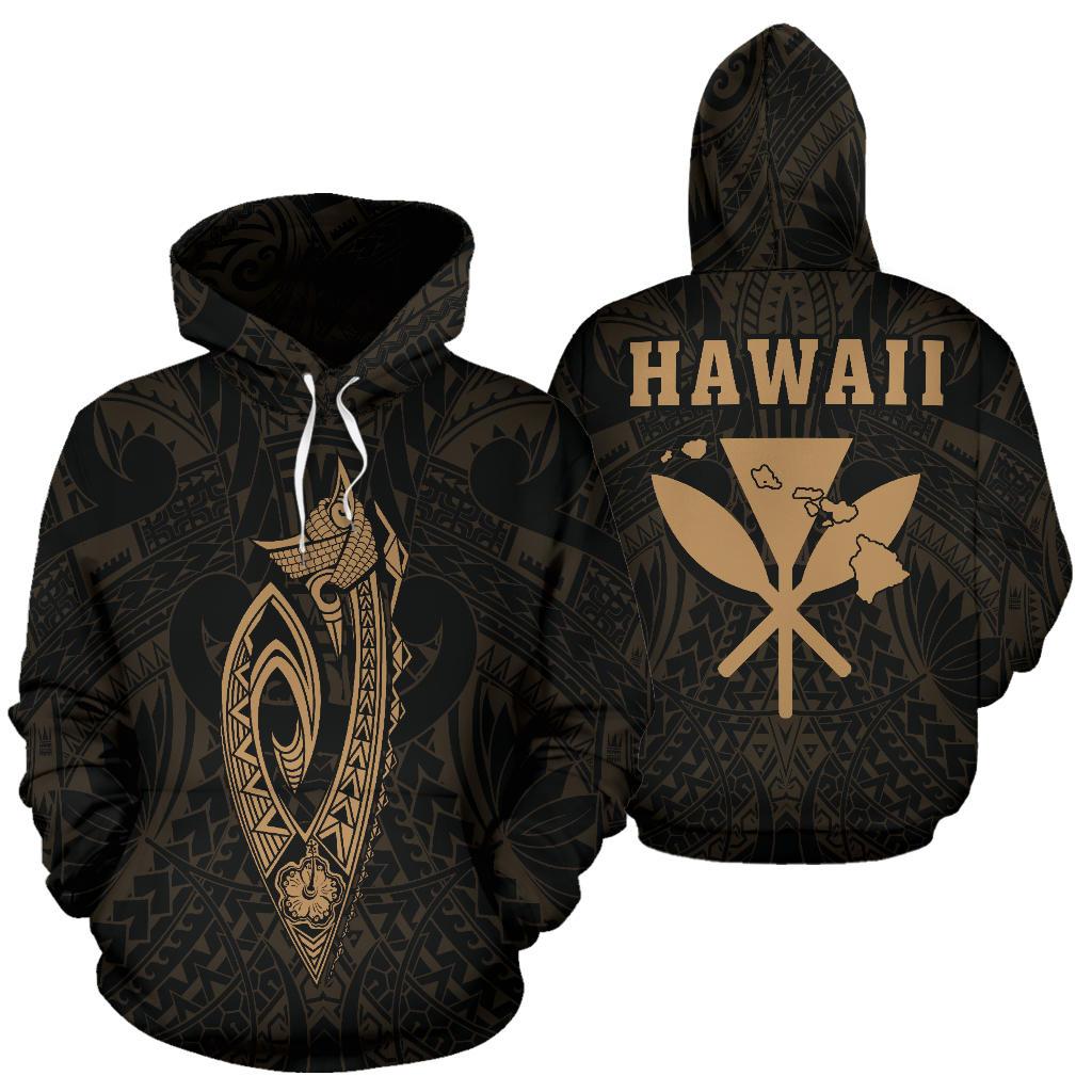 Polynesian Fish Hook Kanaka Map Of Hawaii Hoodie Gold