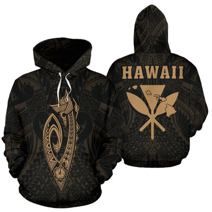 Polynesian Fish Hook Kanaka Map Of Hawaii Hoodie Gold