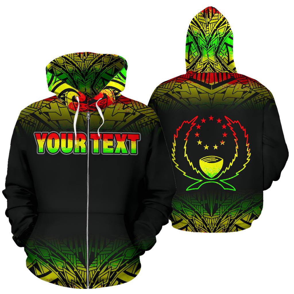 Custom Text Pohnpei All Over Custom Personalised Zip Up Hoodie Micronesian Reggae Fog