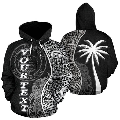 Custom Text Palau Polynesian Custom Personalised Zip Up Hoodie Coconut Black