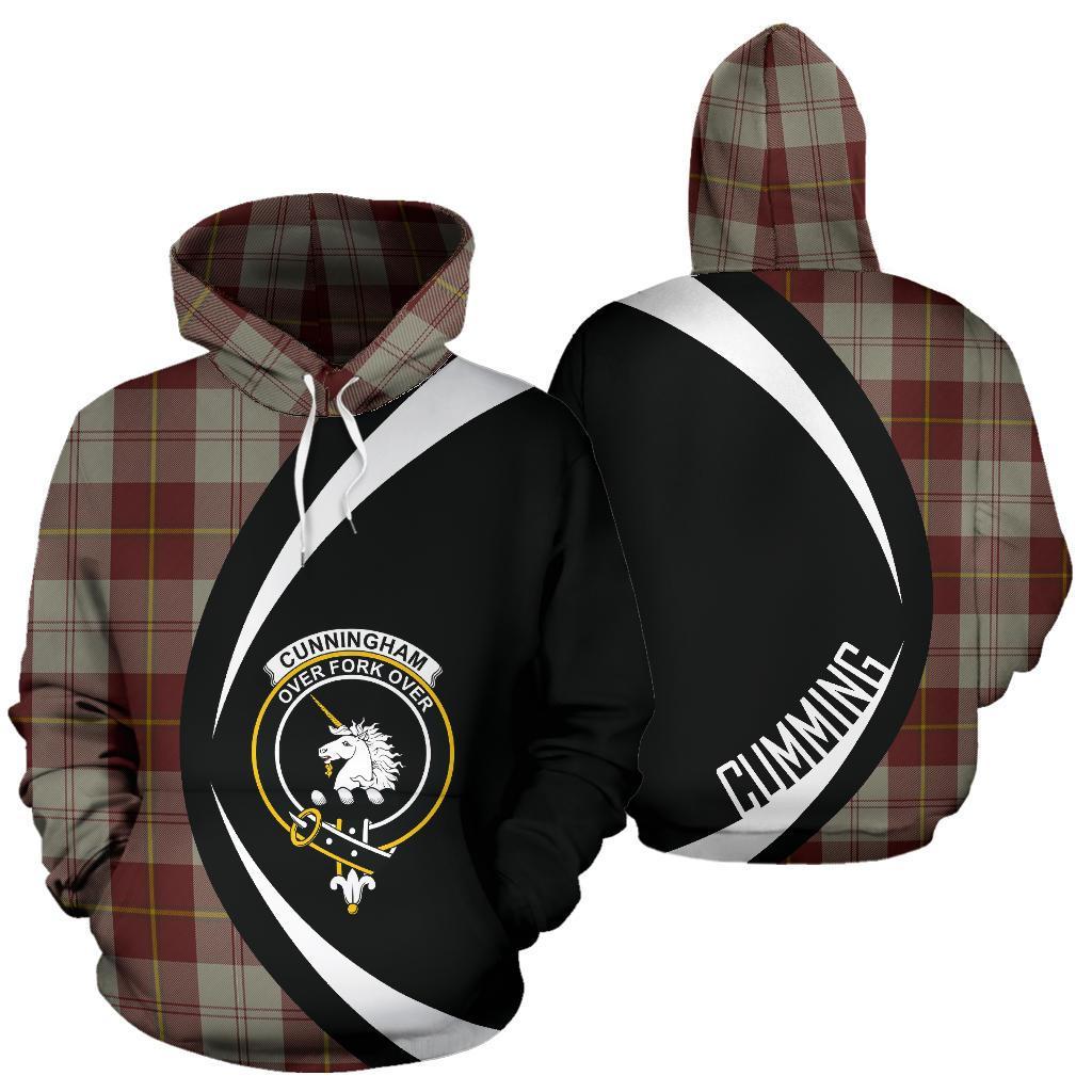 Printivon Cunningham Burgundy Dancers Tartan Crest Hoodie Circle Style