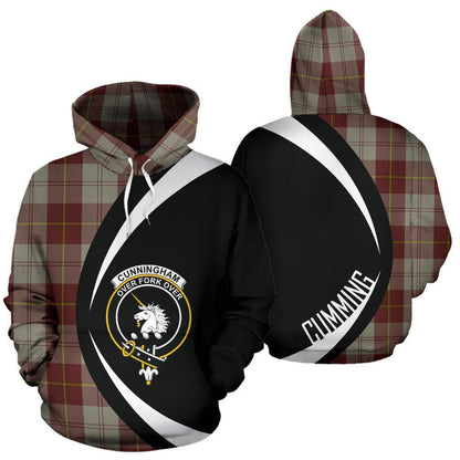 Printivon Cunningham Burgundy Dancers Tartan Crest Hoodie Circle Style