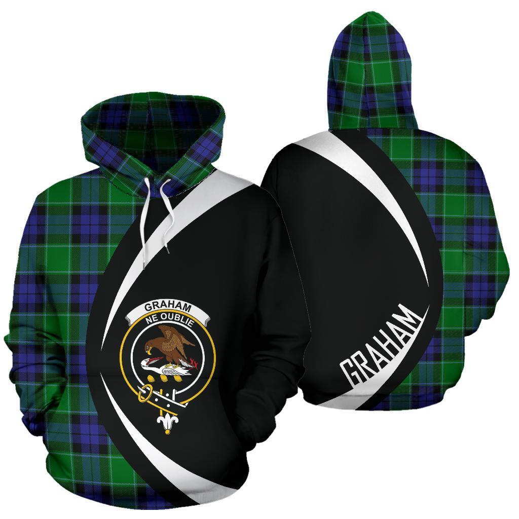 Printivon Graham Of Menteith Modern Tartan Crest Hoodie Circle Style